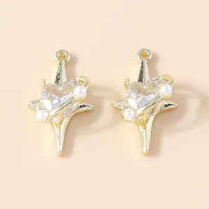 Pendentif cœur en zircon doré et étoile polaire avec perles pour création de bijoux DIY