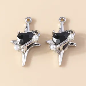 Pendentif coeur étoile gothique avec pierre noire et perle pour création de bijoux DIY