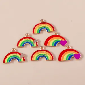 6pcs Rainbow Heart Alloy Charms with Love Wins Text for DIY Jewelry Making