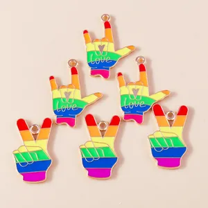 Ciondoli a Forma di Mano con Gesto Arcobaleno in Lega Amore e Vittoria Pace per Accessori Creazione Gioielli Fai da Te