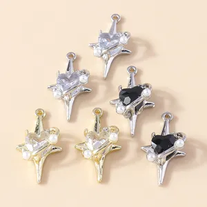 Beloques Bijoux DIY Alliage Cœur Zircone Incrusté Étoile du Nord Croix Pendentifs Avec Künstliche Perles d'Imitation Style Goth Y2K Accessoires Bijoux
