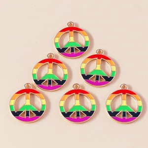 Regenboog Vredesteken Charms Legering Emaille Ronde Hangers Meerkleurige Sieraden Accessoires Voor DIY Ketting Armband Benodigdheden