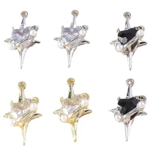 Pendentif cœur avec croix étoile polaire, faux diamants et perles pour bijoux DIY créatifs