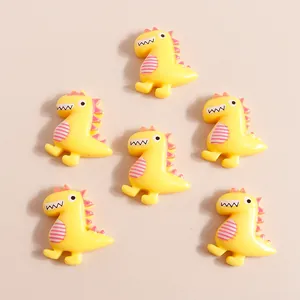 Set of six cute yellow resin dinosaur charms for DIY jewelry and phone case making