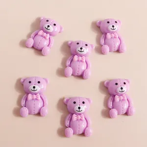 Lot de 6 oursons mignons en résine violette avec nœuds roses pour bricolage DIY