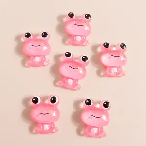 Pink glitter resin cartoon frog charms for DIY phone cases and craft accessories