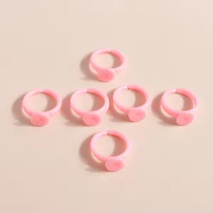 Pink plastic adjustable glue rings for eyelash extensions or DIY nail art 6-pack set