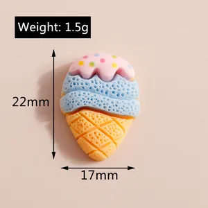 Detailweergave van de hars ijsbedeltje met afmetingen van 22mm hoogte en 17mm breedte