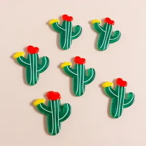 Set di 6 accessori in resina a forma di cactus per fai da te con strisce verdi e fiori