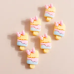 Lot de 6 breloques de crème glacée en résine avec nœuds roses pour décoration de coque DIY