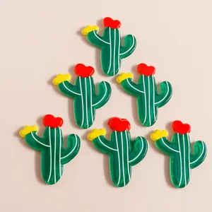 Ciondoli in Resina di Cactus a Cartoni Animati per Custodia del Telefono Fai da Te Accessori per Piante Verdi Artigianali Con Cuore Rosso Decorazione Floreale Gialla