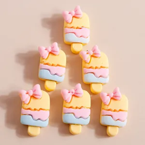 Lot de 6 breloques popsicle en résine jaune macaron avec nœud rose pour loisirs créatifs