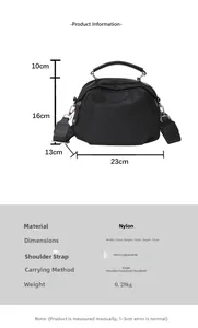 Dimensions détaillées du sac bandoulière en nylon avec sangle réglable et mesures
