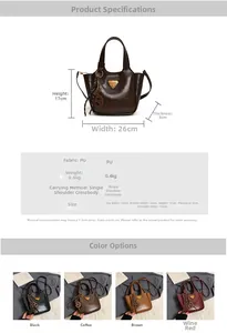 Detailed size chart and dimensions of the vintage PU leather shoulder tote bag