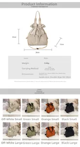 Detailed size chart for nylon drawstring backpack with dimensions and color options