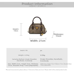 Detailed view of taupe marble PU leather handbag with specific dimensions and weights