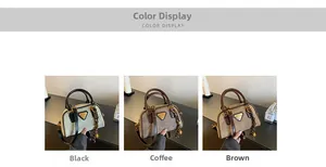 Detailed view of vintage bowling bags in black, coffee and brown with metal logos