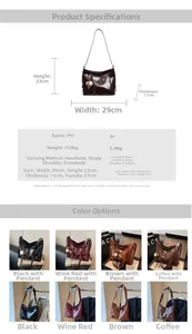 Detailed dimension guide showing a 29x23x11cm minimalist PU leather tote bag