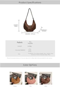 Detailed size specifications and color comparison of the vintage crescent crossbody bag