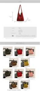 Size chart and specifications for large plush tote bag with shoulder and crossbody straps