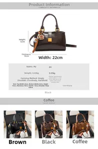 Detailed size chart for retro PU leather handbag showing dimensions 22x12x10cm