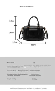 Tabella taglie dettagliata per borsa a mano tinta unita con dimensioni e informazioni peso