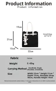 Detailed dimension chart showing size parameters of the contrast canvas tote bag