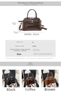 Detailed view of vintage PU leather crossbody bag with dimensions 23x14x8cm specifications