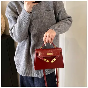 Femme retro bordeaux PU cuir sac a main mode vintage sac bandouliere Kelly sac main
