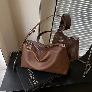 Sac à Épaule Vintage Grande Capacité pour Femmes Sac à Main Hobo en Cuir PU Souple Sac Cabas Mode Navettage Avec Fermeture Éclair