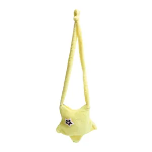Borsa a tracolla gialla a forma di stella in peluche per donna con texture soffice