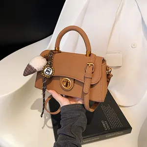 Dames Vintage PU Leer Kleine Vierkante Schoudertas Met Ijsje Hanger Goud Slot Crossbody Handtas Casual Dagelijks Mini Tasje