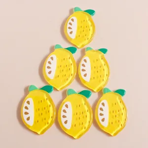 6 pieces of yellow resin lemon charms with green leaves for DIY crafts and phone case decor