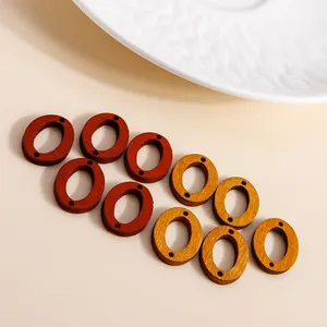 Brown and mustard yellow oval wood beads with natural grain for DIY jewelry making