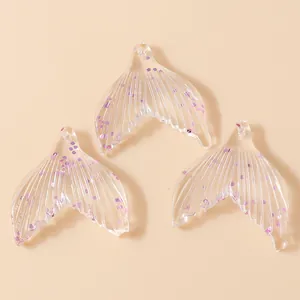 Trois pendentifs queue de sirène transparents avec paillettes mauves pour bijoux DIY