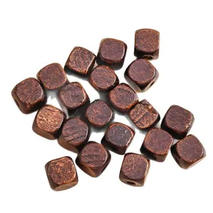 Perle quadrate in legno marrone scuro con venature naturali per gioielli fai da te
