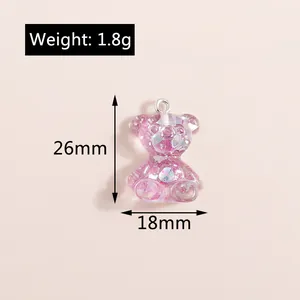 Détail de pendentif ours en résine violette pailletée avec anneau, 26x18mm, 1,8g