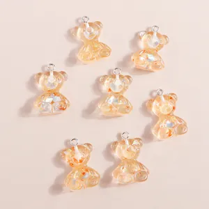 Pendentifs ours en résine dégradé orange translucide avec paillettes et crochet