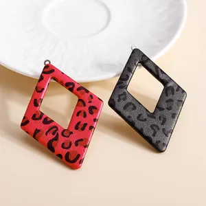 Red and black leopard print PU leather geometric diamond pendant for DIY earrings