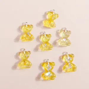 Lot de 7 pendentifs ours en résine jaune pailletée pour bijoux DIY et porte-clés