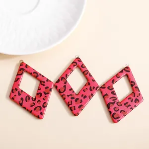 Pink leopard print diamond PU leather earrings pendants for DIY jewelry set of 3