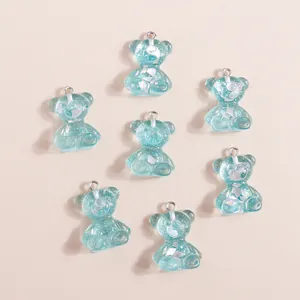 Lot de 7 oursons en résine bleu dégradé avec paillettes et boucles pour création DIY