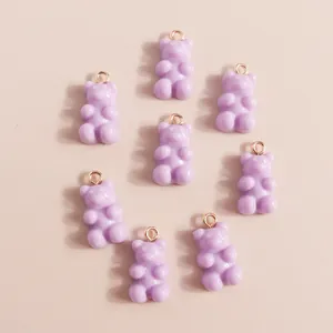 Lavender resin bear charms with golden jump rings for DIY jewelry and crafts, 8 piece set