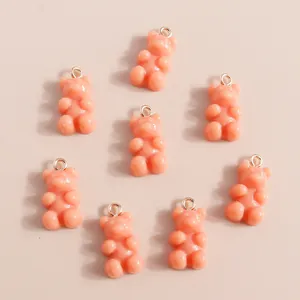 Set of 8 resin gummy bear charms with metal jump rings for DIY jewelry in candy pink