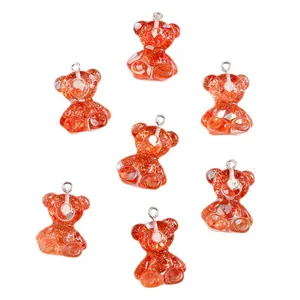 Lot de breloques ours en résine orange pailletée avec anneaux métalliques pour bijoux DIY