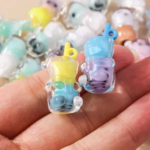 DIY Bär Bubble Tea Anhänger aus Harz mit Farbverlauf für handgefertigten Schmuck
