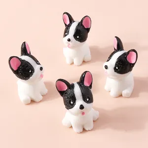 Set di 4 statuette di bulldog francese in resina per gioielli fai-da-te e decorazioni