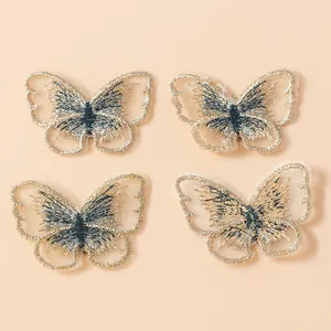 Set di 4 adesivi murali a farfalla in pizzo oro e blu navy per decorazioni fai-da-te casa