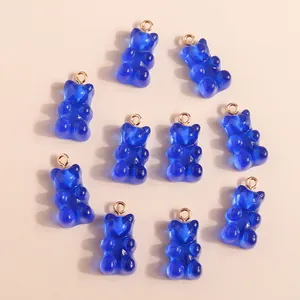 Deep blue resin gummy bear pendants with gold loops for DIY jewelry making accessories