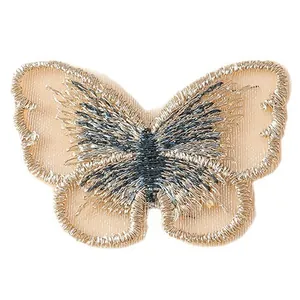 Farfalle ricamate in oro e blu con rete trasparente per decorazioni da parete fai-da-te